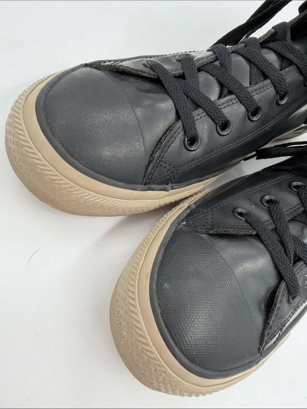 Converse Chuck Taylor All Star Rubber Hi Black Leather Tan Soles Men's Size 13.0